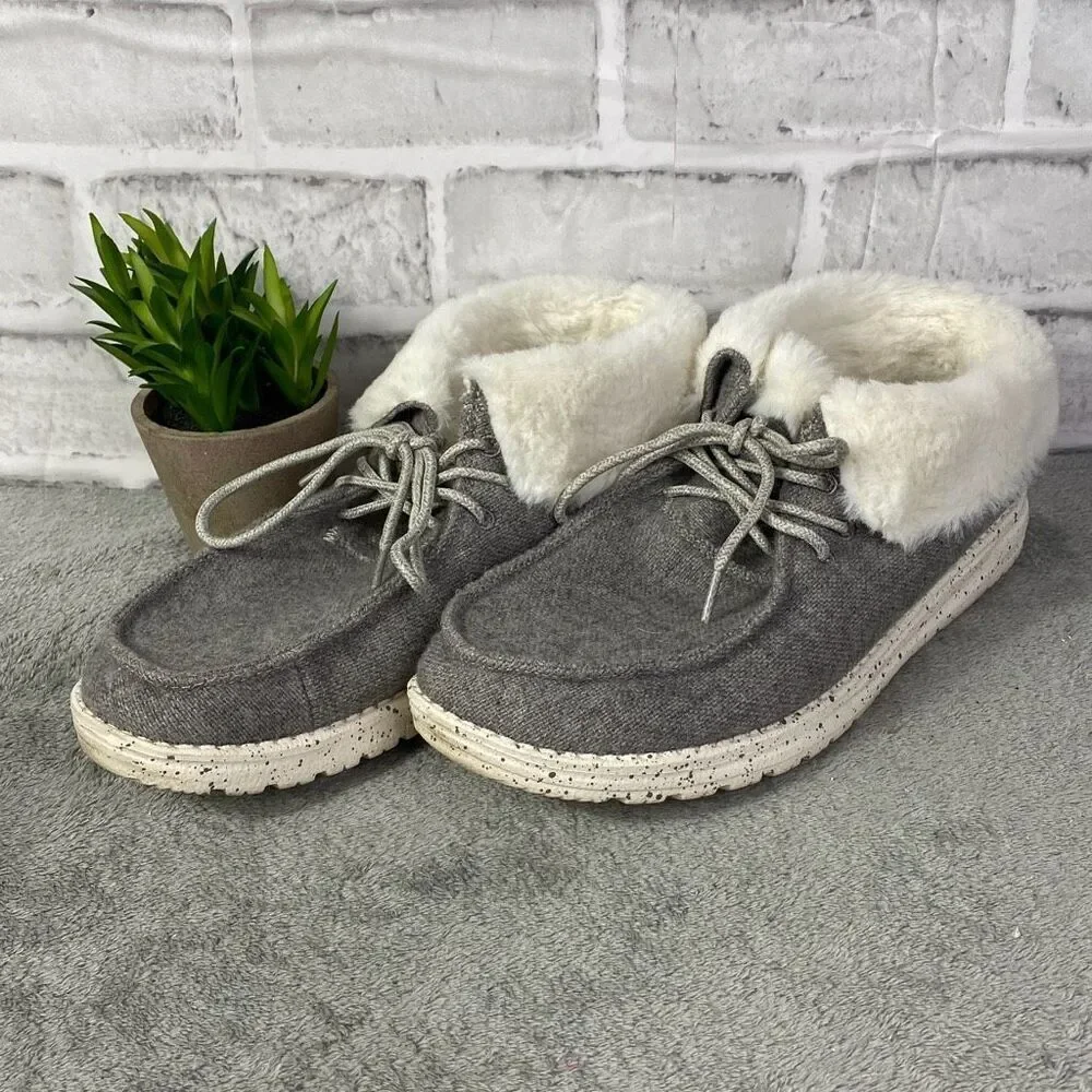 Hey Dude Gray Faux Fur Lined Slip-On Sneakers